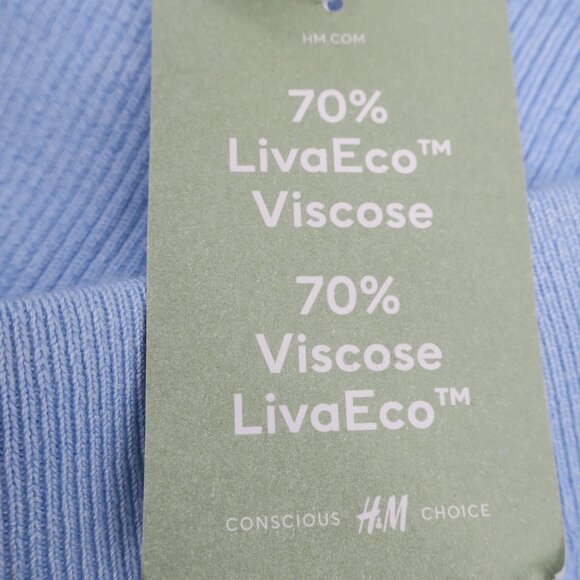 H&M Blue Ribbed Sweater Knit Midi Skirt Front Slit Bodycon Women's Medium NWT - Picture 4 of 6